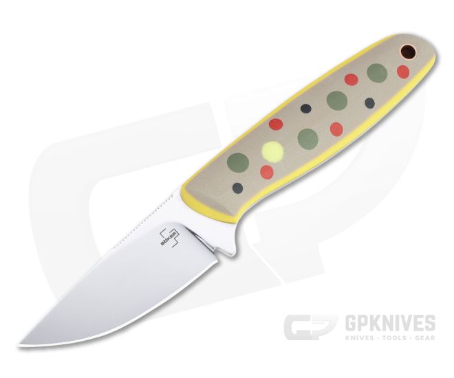 Boker Plus The Brook Fixed Blade Knife 2.83 VG-10 Polished Drop Point,  Yellow/Red G10 Handles with Trout Patterning, Kydex Sheath - KnifeCenter -  02BO068