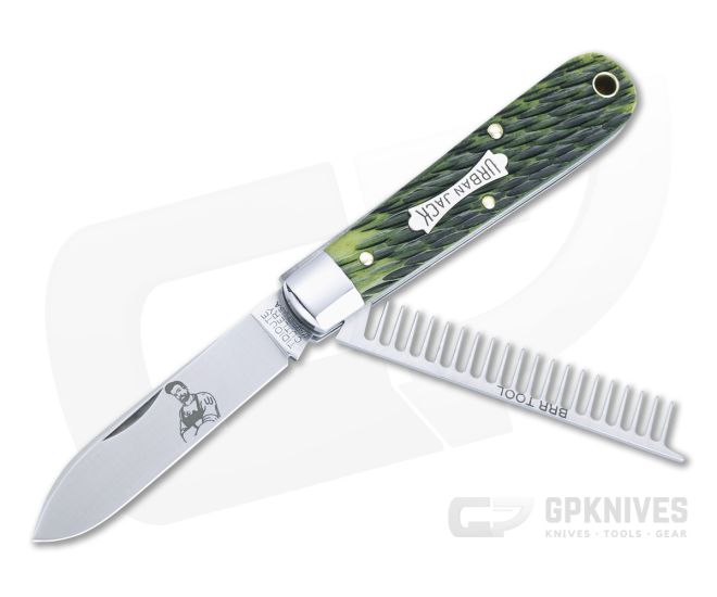 Tidioute #15 Urban Jack Knife Spring Green Jigged Bone Slip Joint Knife for  sale