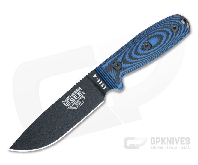 ESEE Knives Model 4 with 3D Machined Blue/Black G10 and Black Coated Drop  Point Blade [Free Shipping]