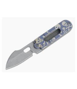 Serge Knife Co. Mid-Tech Bean Harpoon Acid Washed Nitro-V Blue Crossbones Slip Joint Top Flipper 001