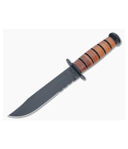 Kabar USMC Partially Serrated Knife Leather Handle 1218