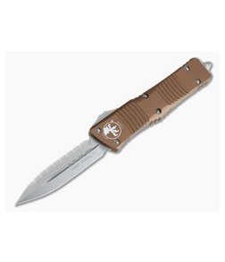 Microtech Combat Troodon Tan Stonewashed Full Serrated Double Edge Automatic 142-12TA