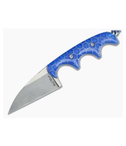 Alan Folts Custom Minimalist Wharncliffe Neck Knife Blue Honeycomb Acrylic Two-Tone Elmax