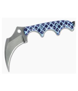 Alan Folts Custom KeraMinimalist Tumbled CPM-154 Blue Fish Scale Acrylic Fixed Blade Neck Knife 4646