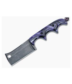 Alan Folts Custom Minimalist Neck Knife Purple Kirinite Handles Blackwash CPM-154 Cleaver Blade 4912