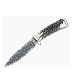 Bill Miller Custom Fixed Blade Small Fighter Stag Handle Damascus Clip Point Blade 4919