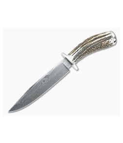 Bill Miller Custom Fixed Blade Fighter Stag Handle Composite Damascus Clip Point Blade 4922
