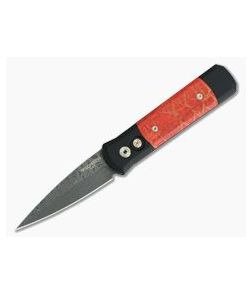 Protech Knives Godson Custom Automatic Nichols Damascus Red Apple Coral Inlays 750-RAC