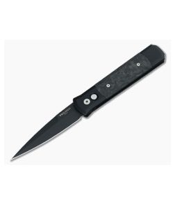Protech Knives Godfather Black Plain Edge Marbled Carbon Fiber Inlays 905-M
