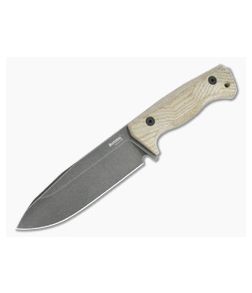 LionSteel T6 Old Black PVD K490 Natural Canvas Micarta Fixed Blade Knife