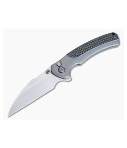 WE Ziffius Limited Edition Button Lock Flipper Hand Rubbed Satin 20CV Twill Carbon Fiber Spacer Gray Titanium WE22024A-2